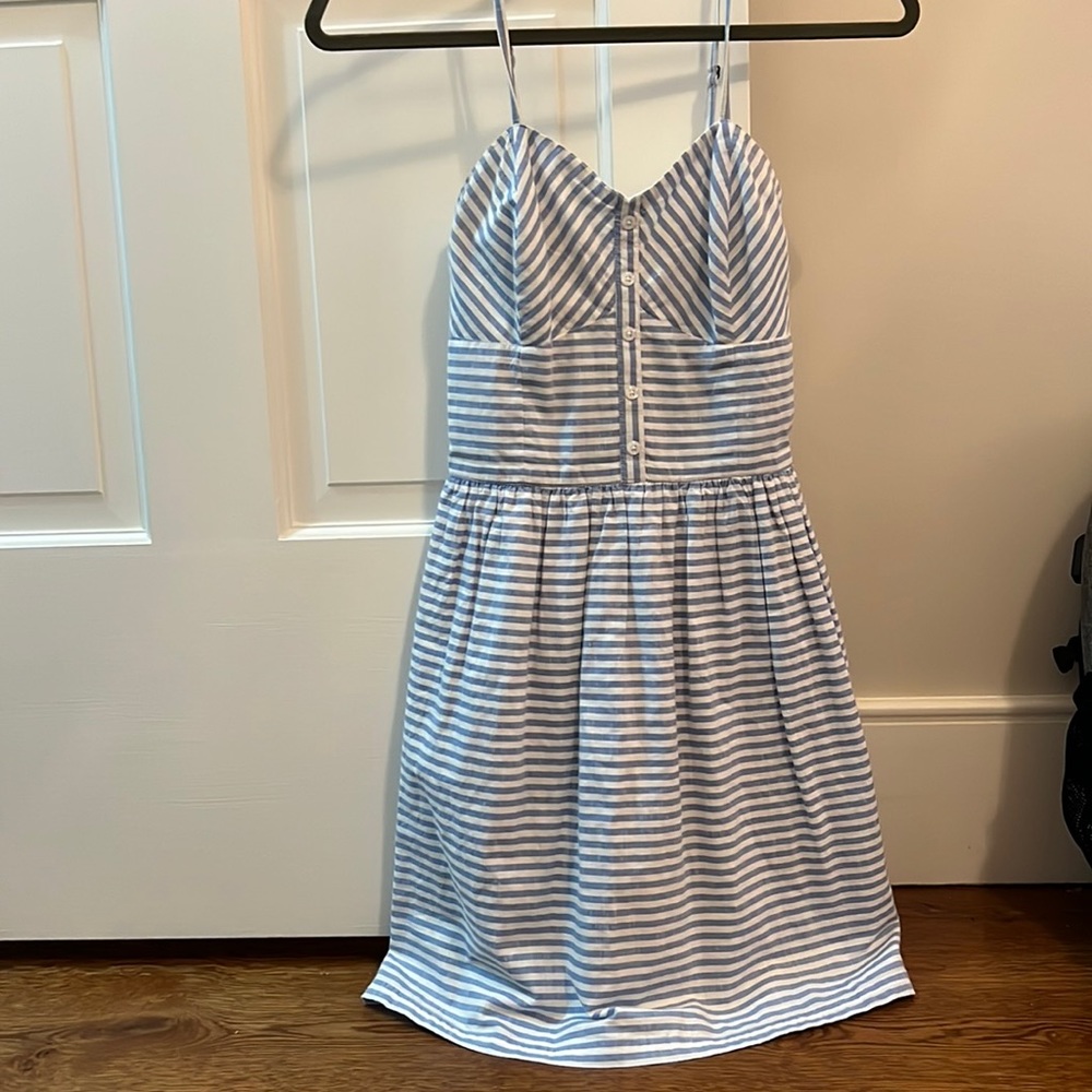 White & Light Blue Striped Dress